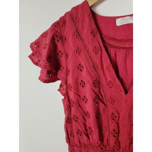 Finicky Filly Women's Sz. S Eyelet Pink Short Sleeve Hi Low Dress - Picture 3 of 6